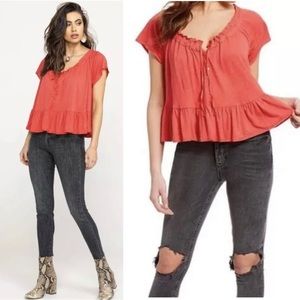As Is NWT Free People Charlie Peplum Button T-Shirt Top in Camelia